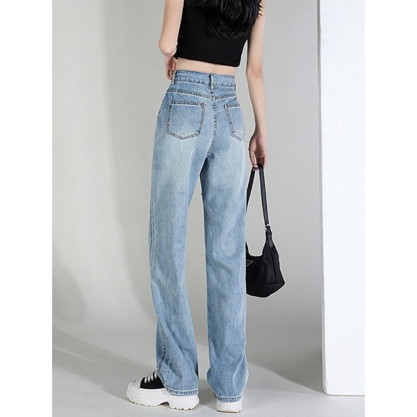 FINORD Mode Vintage tvättad Casual Streetwear Rippade jeans Stort hål Hög midja jeans Dam Streetwear Koreanska lösa jeans Blue M