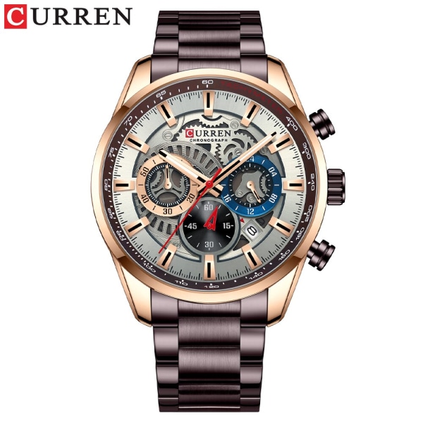CURREN Herr Quartz Armbandsur Casual Sport Klockor i rostfritt stål för manlig kronograf och lysande handklocka brown watch