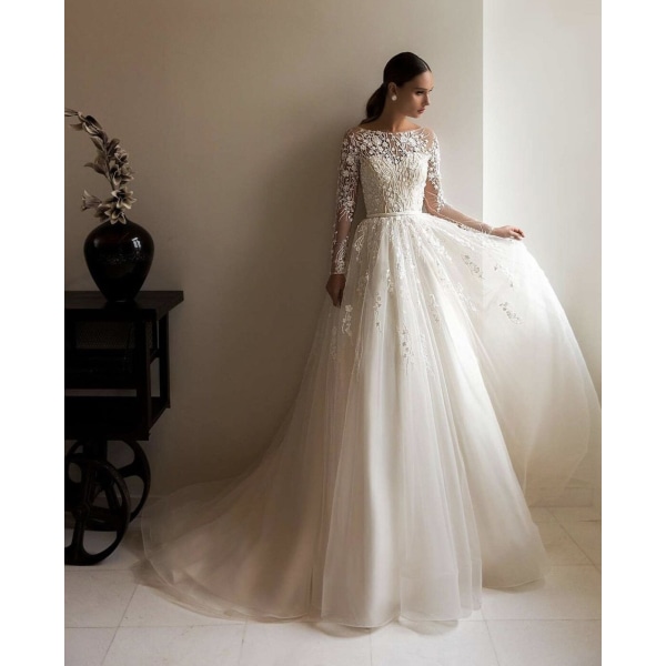 Eleganta bröllopsklänningar A-linje Spets O-ringad Applikationer SweepTrain  2023 Bröllopsklänningar Brudklänning Vestido De Noiva robe de mariée ivory  16 2422 | ivory | 16 | Fyndiq