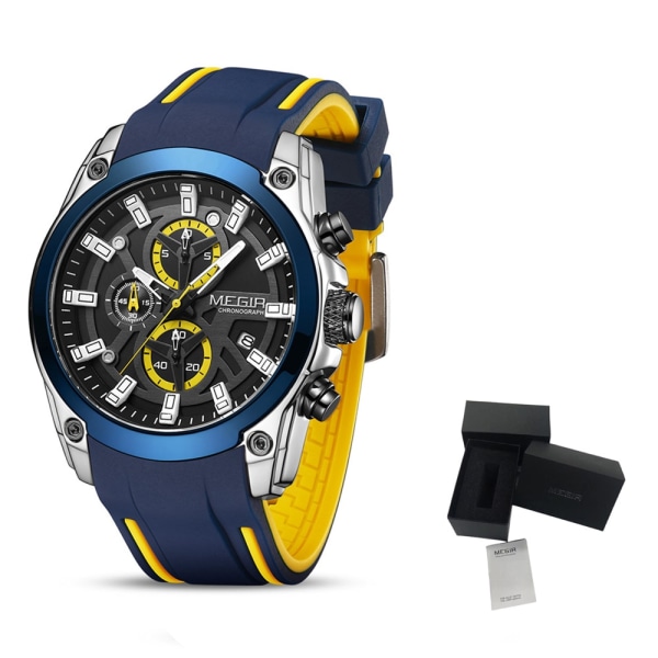 MEGIR Blue Sportklockor för män Top Märke Lyx Chronograph Watch Military Quartz Clock Luminous Big Dial Reloj Hombre Blue