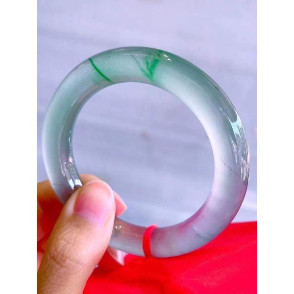 Naturlig burmesisk A Jade Armband Ice Glutinous Mörkgröna Flytande Blommor Ljus Yang Grön Jade Hand 63mm