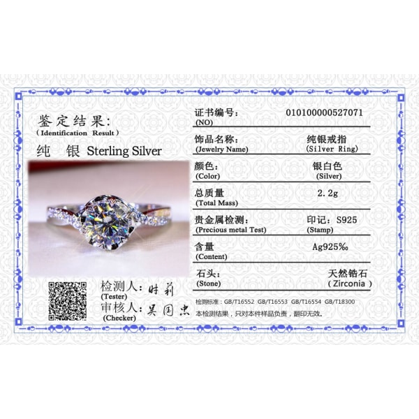 100 % certifierade tibetanska silverringar för kvinnor omgång 1 karat Zirconia Diamant Stone Engagement Bröllopsband Modesmycken US8