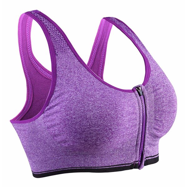 Cloud Hide Sports BH Kvinnor S-XXXL Front Dragkedja Underkläder Fitness Skjorta Push Up Yoga Crop Top BH:ar Atletisk väst Gym Sportkläder Purple M
