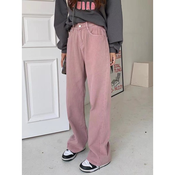 FINORD Koreansk Casual Lila jeans med vida ben Dam Streetwear Punk lösa jeans Hög midja Mode Mom Jeans Pink M