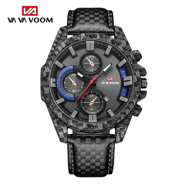 Va Va Voom Carbon Fiber Element Case Wristwatches Herrar Vattentät Utomhus Sportklocka 2164Gzp-LPlaidBeltBlueFace