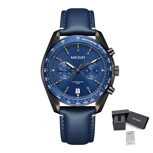 MEGIR Fashion Quartz Watch för män Toppmärke Lyx Sport Militär Armbandsur Läderrem Date Casual Clock Reloj Hombre 8407 BlackBlue