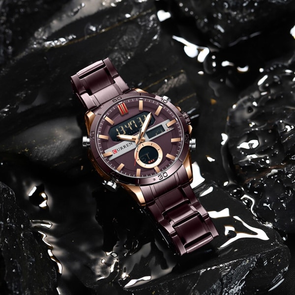 CURREN Mode Sport Blå Digitala klockor för män med kronograf i rostfritt stål Luminou Armbandsur LED Watch för män gold