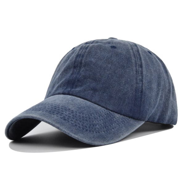 Högkvalitativ ren färg tvättad cap belagd bomull 6-linjers distressed peaked cap solhatt glansig cap Cl7323NavyBlue Adjustable