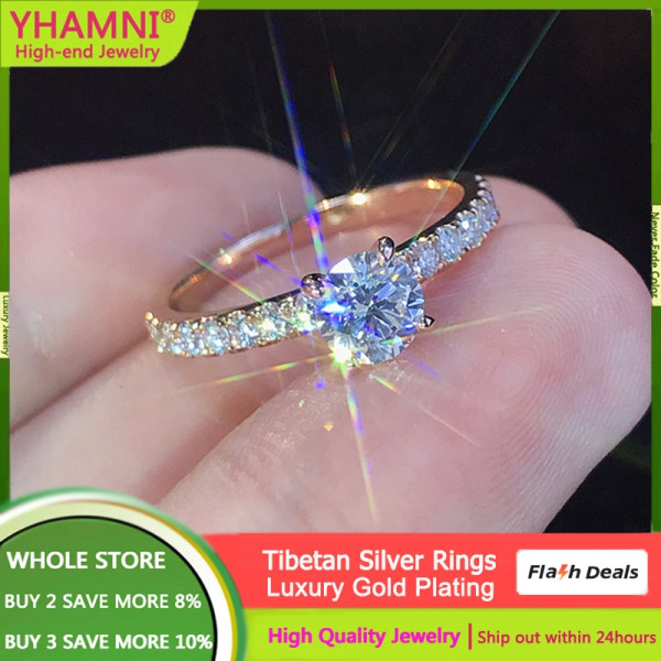 Med referenser Utsökt rosa guldfärg tibetansk silverring mode zirkonkristall bröllopsförlovningsband smycken för kvinnor 8