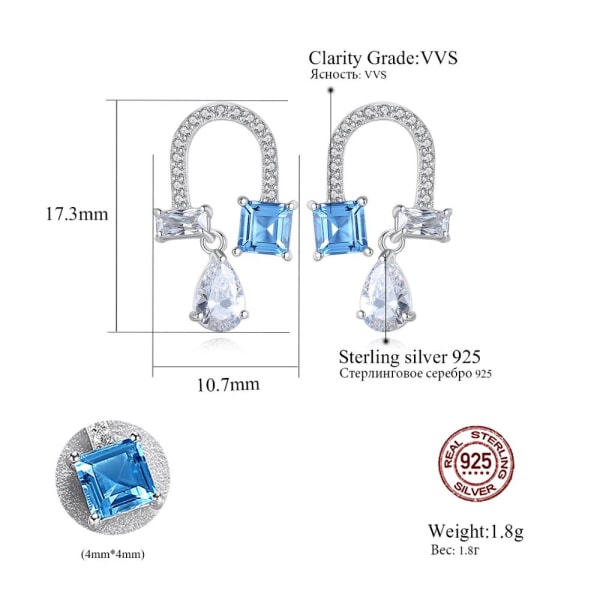 Charmiga örhängen för kvinnor U-form 925 Sterling Silver Blå Klar CZ Sten Fina smycken Fest Julklapp SE-414 Blue