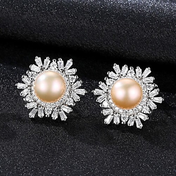 Snöflinga form sötvatten felfria pärlörhängen 925 sterling silver örhängen för kvinnor delikat present till fest White
