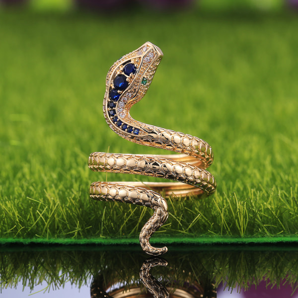 Kreativ ormformad safirblå zirkonring Gold F425 8