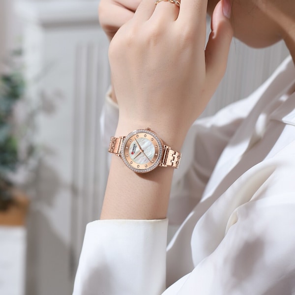 CURREN Toppmärke Dam Enkel Mode Watch Rostfritt stål Klassisk Elegant Diamant Vattentät Watch Reloj Mujer silver rose
