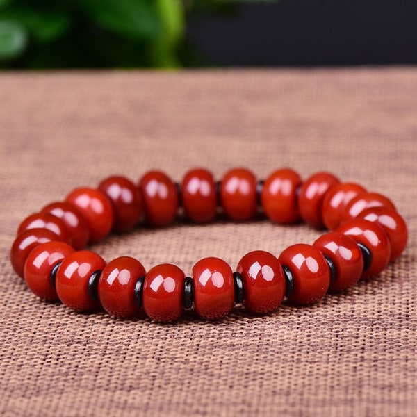 Naturligt vitt Kalcedonarmband Kvinnor Män Jades Stenpärlor Elastisk pärlarmband Southern Red Agate Äkta Jadearmband Black