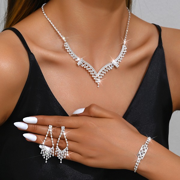 Cross-Mirror Special Crystal Strass Halsband Bröllop Halsband Örhänge Armband Tredelat Set 805