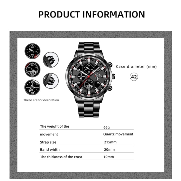 Lyxmärke Herr Företagsklockor Mode Herr Sport Vattentät rostfritt stål Quartz Watch självlysande klocka Leather Black Gold