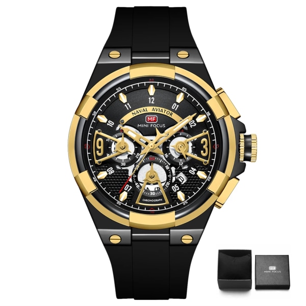 Klocka för män Multifunktion Sport Armbandsur Lyx Vattentät Svart Silikon Armband 0402 MF0402G02B