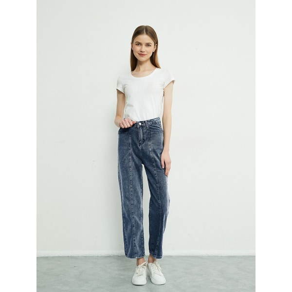 FINEWORDS 2022 våren hög midja raka jeans kvinnor koreanskt nytt mode mamma jeans Hellängd lösa jeansbyxor vida ben DarkGrey L