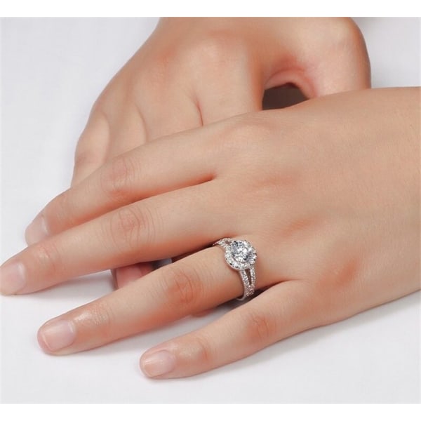 Med referenser 100 % äkta vita tibetanska silverringar för kvinnor runda 2 karat Zirconia Diamant Bröllopsband Brud fina smycken 11