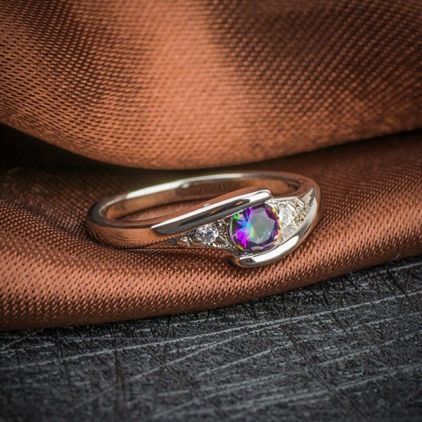 100% original tibetanskt silver mode 0.5ct färgglada kristallringar för kvinnor fest Elegant bröllopsring Fina smycken R035 R035 Colorful Stone 10