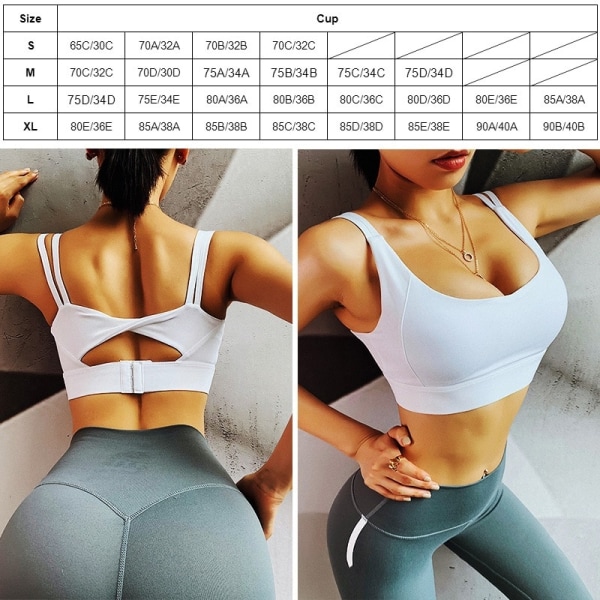 Cloud Hide Solid Sports BH för kvinnor Underkläder Push Up Yoga Crop Top Flickor Athletic Gym Fitness Shirt Sportswear Plus Size White L