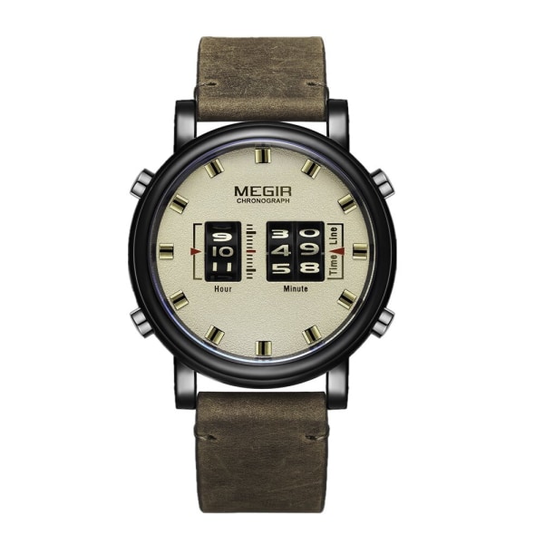 MEGIR Rullklockor för Herrmode Lyx Militär Watch Läderarmband Quartz Armbandsur Manklocka Relogio Mascilino style2