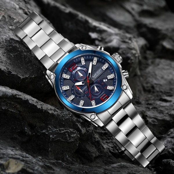 MEGIR Lyx Watch Armbandsur i rostfritt stål Vattentät Herrklocka Lysande watch Kalender reloj hombre 2063 RoseBlue