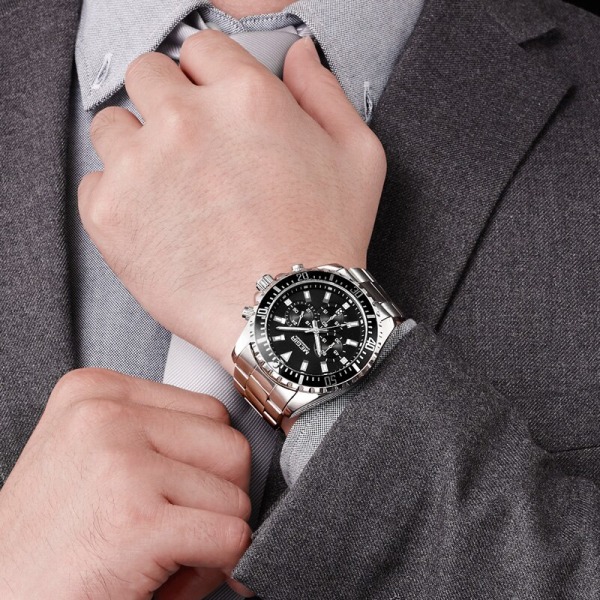 MEGIR Business Watches Herr Lyx Quartz Luminous Armbandsur Vattentät Rostfritt Stål Man Date Watch Reloj Hombre 2064 SilverBlue