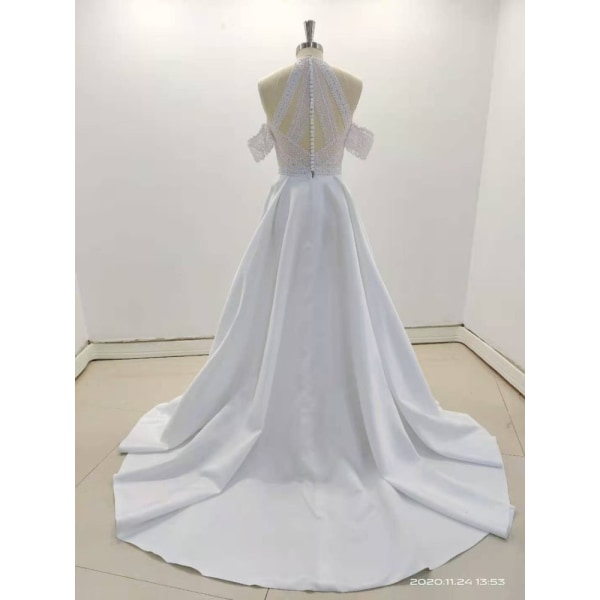 Bohemiska BOHO Avtagbara ärmar Bröllopsklänningar Spets Satin A-line Brudklänningar Bröllopsklänning Strand Custom Made Robe De Mariee white 14