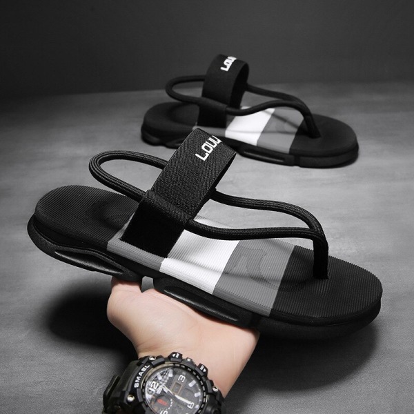 Sommar sandaler och tofflor för män Change Dual-Use Trend Edition Utomhus präglade texturmönster Casual Beach Shoes Flip-flops Black 44