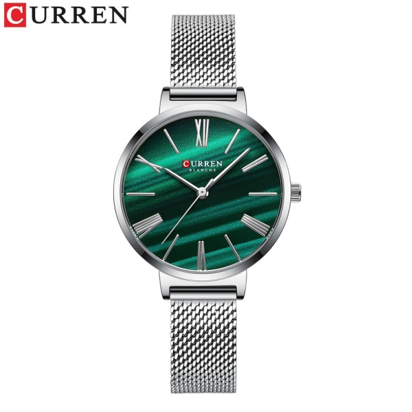 CURREN Japanese Movement Dam Quartz Watch Mode 30M Vattentät Enkel Urtavla Läderrem Damklockor silver green