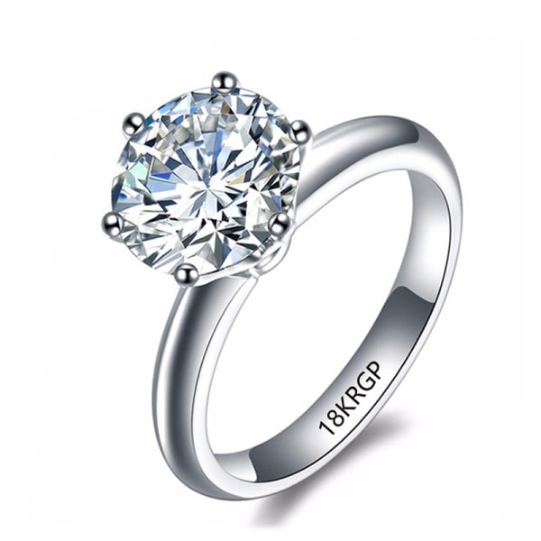 Med referenser bleknar aldrig 18K Vitguld Färg Ring Rund 2.0ct Zirkon Diamant Bröllopsringstillbehör Dam Klassiska smycken 10