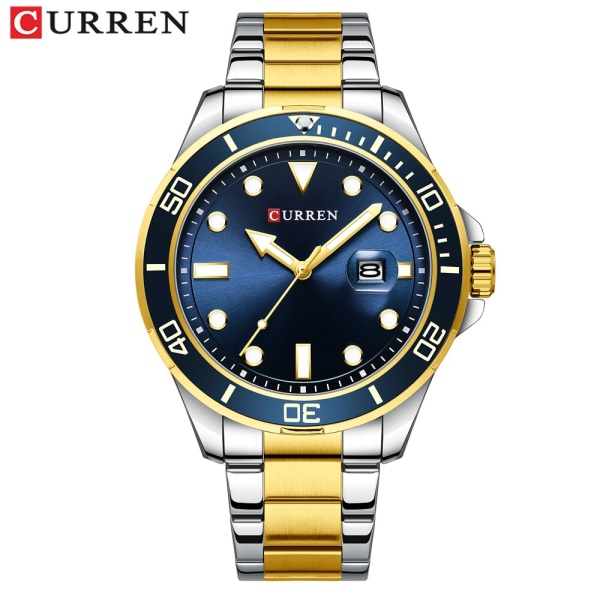 Relogio Masculino CURREN Toppmärke Lyxklocka Casual Watch i rostfritt stål Sport Vattentät Quartz Luminous Armbandsur gold  blue