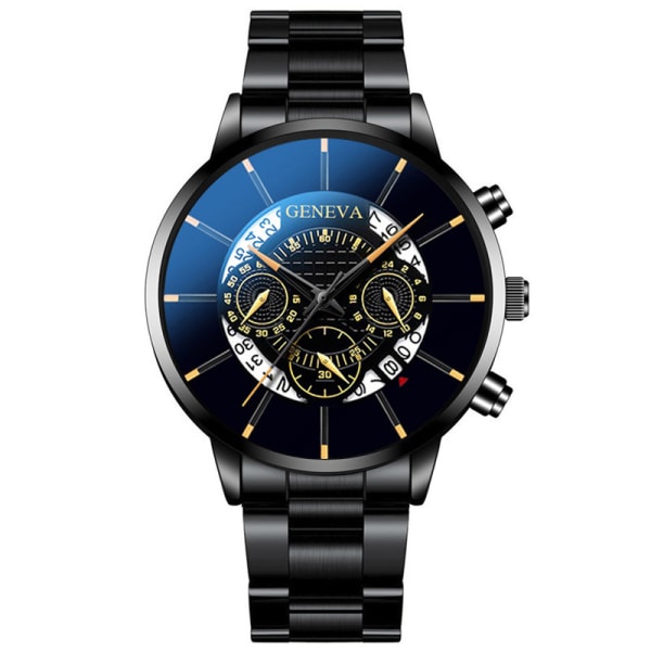Herrmode watch med stålrem - Watch Blackwithblueneedle