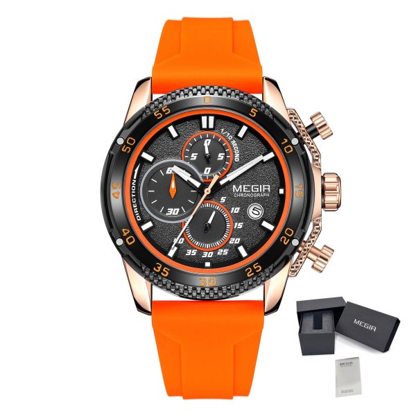 MEGIR Herrklockor Lyxmode Militär Watch för Man Vattentät Lysande Silikon Kvarts Armbandsur Watch 2211 Orange