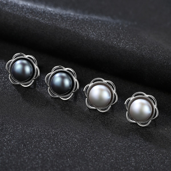 Sötvattenspärlörhängen i elegant S925 silver med zirkonstenar för kvinnor Black freshwater pearl 925 Silver