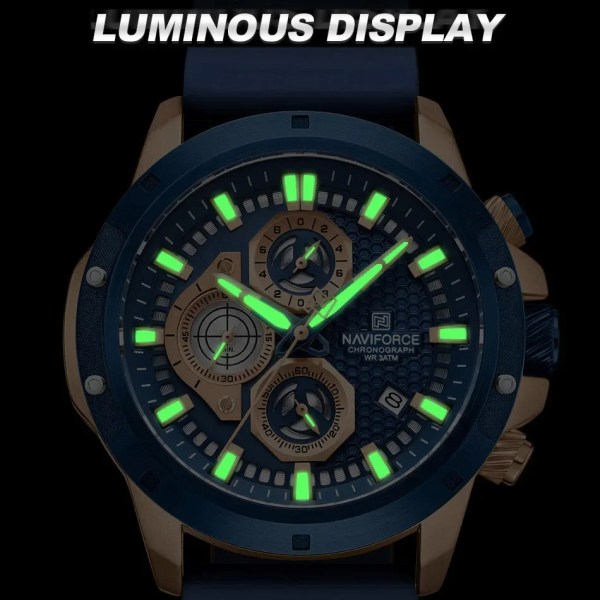 NAVIFORCE Herrklockor Silikonband Vattentäta Herrklockor Kvarts Armbandsur Luminous RGBEBEWITH BOX