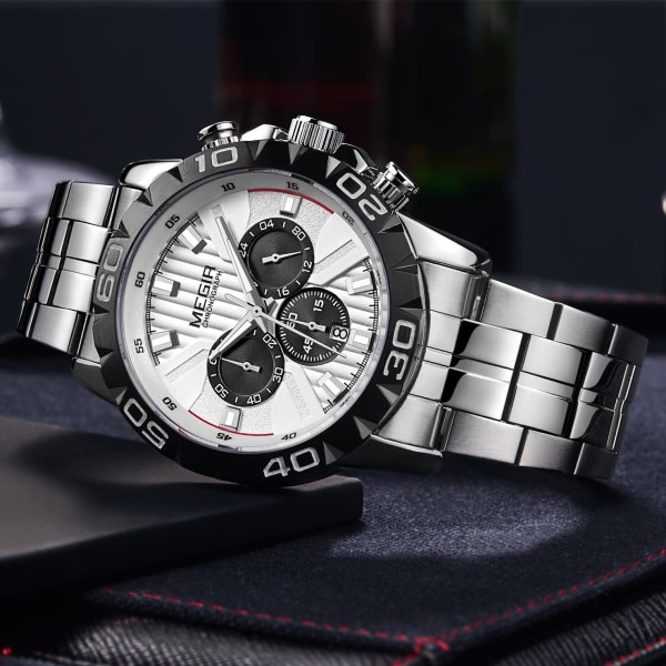 MEGIR Klockor Business Herrklockor Toppmärke Lyx Quartz Casual Armbandsur Date Clock Vattentät Watch Chronograph 2087 Black