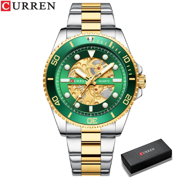 CURREN Brand Quartz Watches Watch Herr Rostfritt stål Vattentät Business Sport Armbandsur Tourbillon klocka green box
