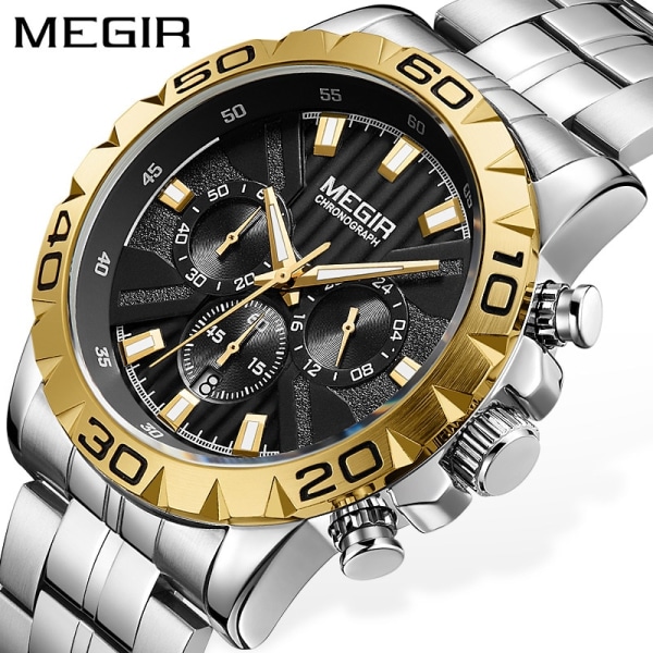 MEGIR Klockor Business Herrklockor Toppmärke Lyx Quartz Casual Armbandsur Date Clock Vattentät Watch Chronograph 2087 BlackSilver