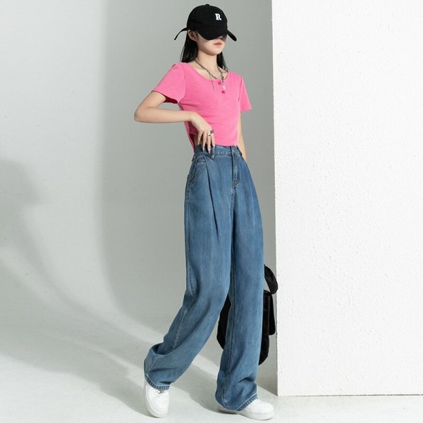 FINORD Vintage mjuka jeans med vida ben Dam koreanska Casual Streetwear Harajuku Baggy jeans Hög midja massiva raka jeansbyxor Black L