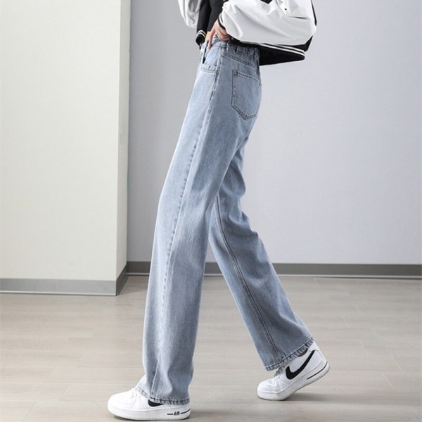 FINORD Hög midja Höst Vinter Beige Jeans med breda ben Dam Koreanska Casual  Lösa Mom Jeans Streetwear Harajuku jeansbyxor Blue M e517 | Blue | M |  Fyndiq