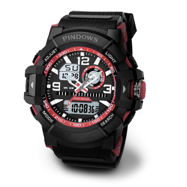 Klassiska herrklockor LED-bakgrundsbelysning Vattentät Multifunktionell elektronisk watch Black and Red