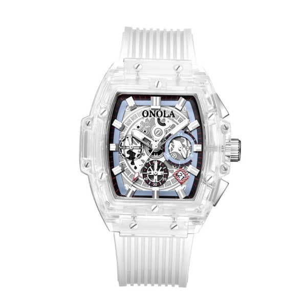 Klassiska män klockor Transparent case Multifunktionell lysande vattentät watch present White