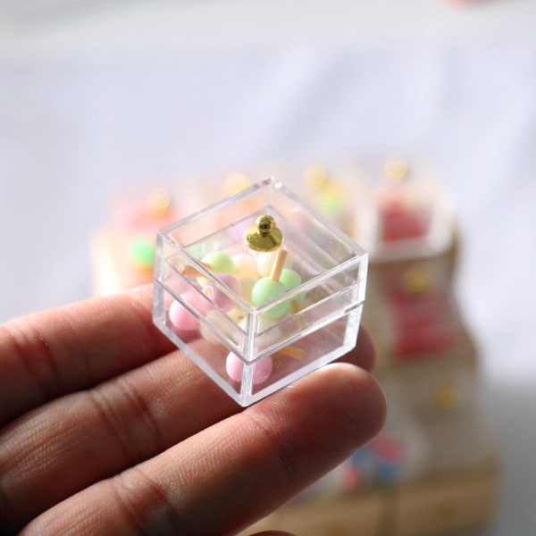 Micro Miniatyr Möbler Tiny Småskalig leksaksdockor Hus DIY Decora Mini Transparent Candy Transparent empty box