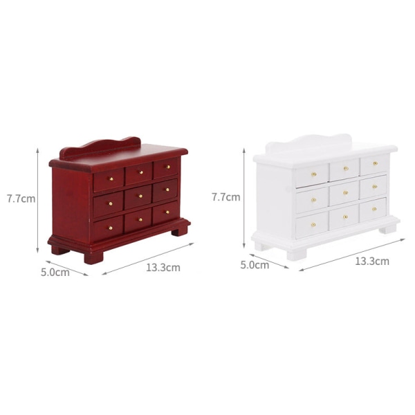 Micro Miniatyr Möbler Små småskaliga leksaksdockor Hus DIY Decora Mini skåp med nio lådor Förvaring White