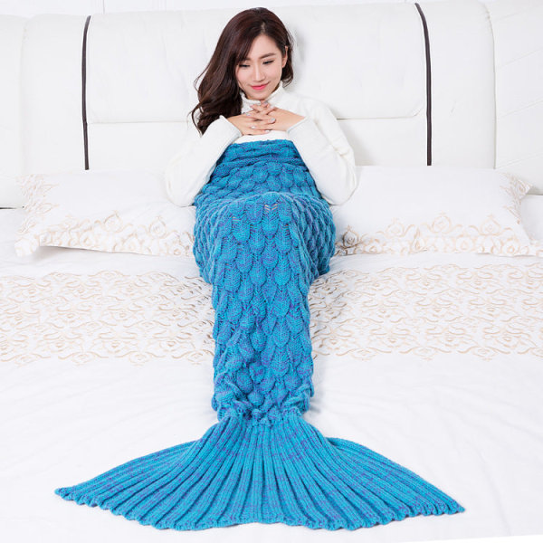 Mjuk komfortfilt Baby Photography Mermaid Scale Stickad Bubble Mermaid Tail Lake Blue 55*90cm