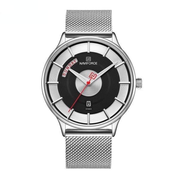 Klassiska män klockor Kalender Business Mesh Armband Watch Gift White Shell Black