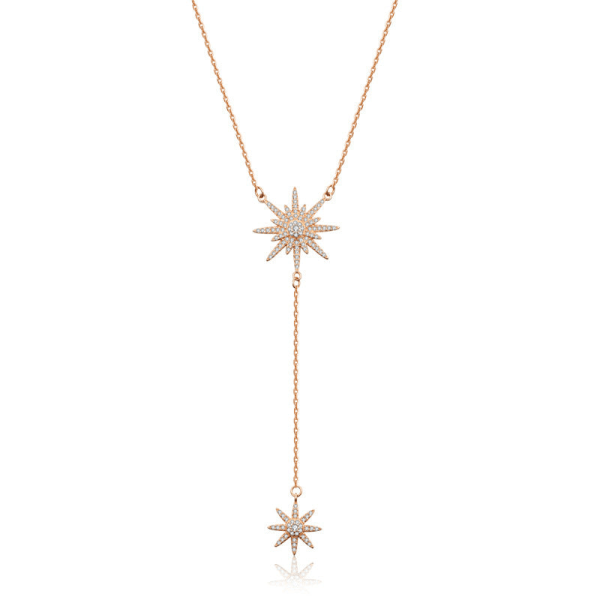 Kvinnor Halsband Kedja Choker Hänge Smycken Flickor Present S925 SOLBLOMMA Sterling Silver Octagonal Star Rose Gold