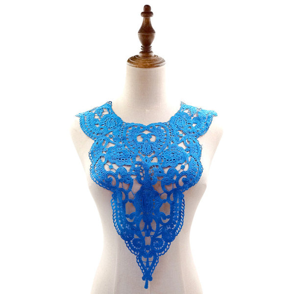 Elegant fuskkrage för kvinnor Avtagbar halv mjölksilkebroderad korsage tredimensionell ihålig broderad Blue Blue